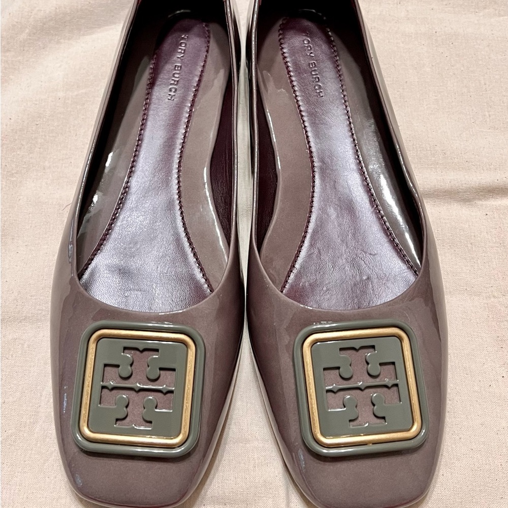 Tory Burch Georgia Square Toe Leather Ballet Flats Smoke Gray Size 9.5 NWT!! - Picture 3 of 9